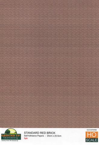 Ground Up - Self Adhesive Paper - Standard Brick Red - 5pc (HO Scale)