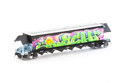 BGVF Grain Hopper, Black with SSR Logos and Grain Lids & Graffiti - Single Car NGH-89