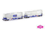 NPHH Cement Hopper, Pacific National Wagon Grime/Blue with PN Logos on 1 Wagon & Patch Job on 3 Wagons & with Ground Operated Lids, 4 car pack NPH-7 (HO Scale)