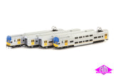 V Set CityRail Intercity, Blue/Yellow Nose with TfNSW Logos & Yellow Doors - 4 Car Set (NPS-50) HO Scale