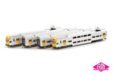 V Set TfNSW TrainLink, Red/Grey/Yellow Nose with TfNSW Logos & Yellow Doors - 4 Car Set (NPS-65) HO Scale