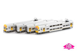 V Set TfNSW TrainLink, Red/Grey/Yellow Nose with TfNSW Logos & Yellow Doors - 4 Car Set (NPS-68) HO Scale