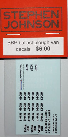 SJ-BBPBPVD - BBP / NZBF Ballast Plough Van Decal (HO Scale)