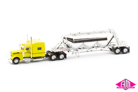SPEC008 - Peterbilt 389 Sleeper Cab Tractor with Pneumatic Bulk Trailer - Cherokee Freight Lines - Yellow, Chrome (HO Scale)