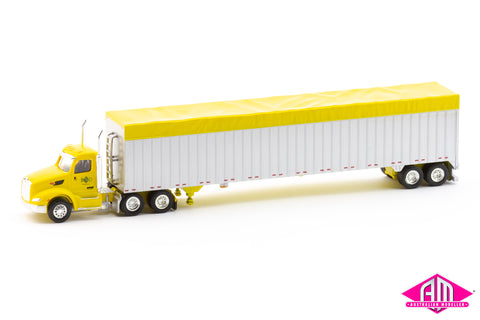 TNS123 - Peterbilt 579 Day Cab Tractor with Walking Floor Trailer - BND - Yellow, Silver (HO Scale)