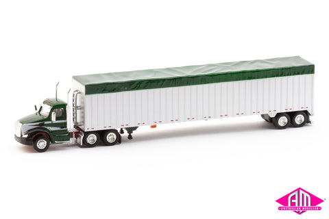 TNS131  - Peterbilt 579 DC with Walking Floor - Dennis Chan - Silver, Dark Green (HO Scale)