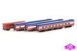 N Passenger Cars V/Line Passenger MK2 Red/White/Blue with V/Line Logo, 4 Car Set (VPS-14) HO Scale