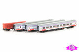 N Passenger Cars V/Line Passenger MK3 Grey/White/Red with V/Line Logo, 4 Car Set (VPS-50) HO Scale