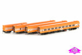 N Passenger Cars VR VicRail Orange with Silver Stripes and Tea Cup Logo, 4 Car Set (VPS-5) HO Scale