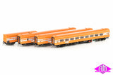 N Passenger Cars V/Line Orange with Silver Stripes and V/Line Logo, 4 Car Set (VPS-8) HO Scale