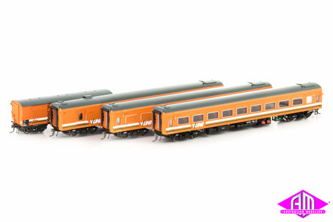 N Passenger Cars V/Line Orange/Grey with Green/White Stripes and V/Line Logo, 4 Car Set (VPS-9) HO Scale