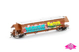 BGKF Grain Hopper, SSR Faded SRA Red With Grain Lids & Graffiti, XCS Bogies - Single Car (NGH-101) HO Scale