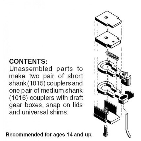 00102000 - Unassembled RDA Body Mount Couplers - 3 pair (N Scale)