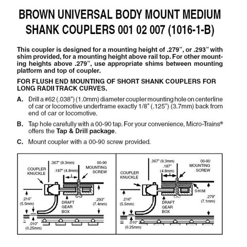 00102007 - Body Mount Universal Medium Shank Couplers - Brown - 2 pair (N Scale)