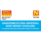 00102011 - Unassembled RDA Universal Body Mount Couplers - 2 pair (N Scale)