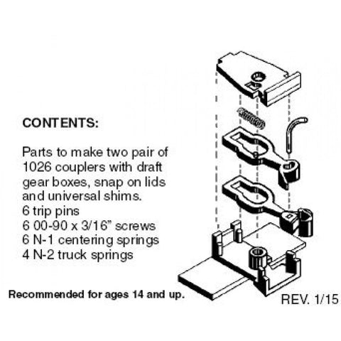 00102013 - Unassembled Body Mount Adaptor Draft Gear & Couplers - 2 pair (N Scale)