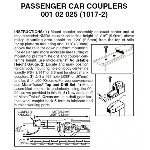 00102025 - Passenger Car Couplers - 2 pair (N Scale)