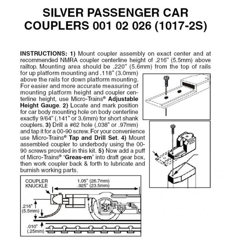 00102026 - Passenger Car Couplers - Silver - 2 pair (N Scale)