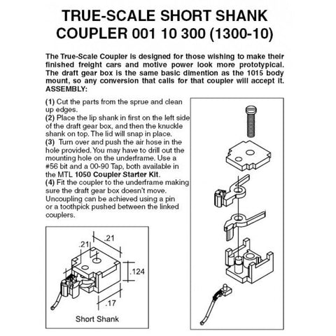 00110300 - True Scale Coupler - Short Shank - 10 pair (N Scale)