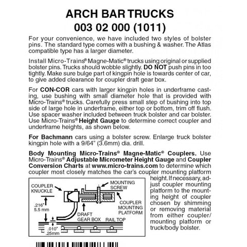 00302000 - Arch Bar Bogies - without Coupler - 1 pair (N Scale)