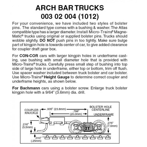 00302004 - Arch Bar Bogies with Long Extension Coupler - 1 pair (N Scale)