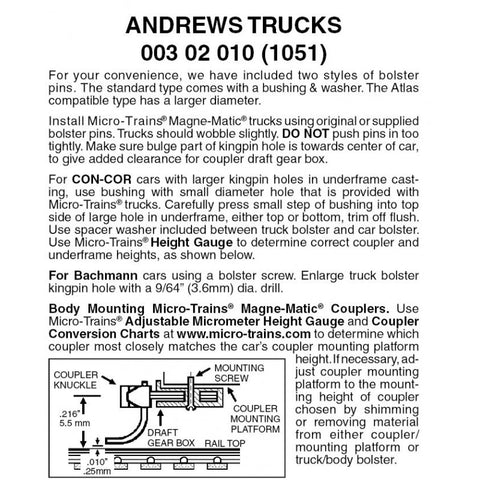 00302010 - Andrews Bogies - without Coupler - 1 pair (N Scale)