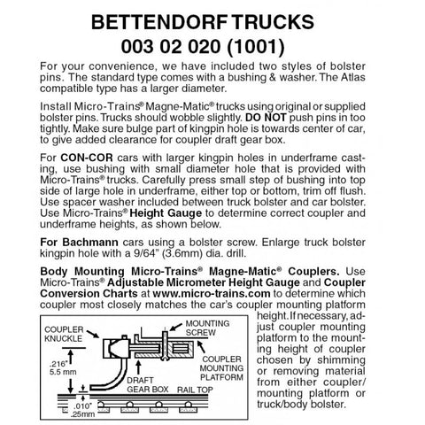00302020 - Bettendorf Bogies without Coupler - 1 pair (N Scale)