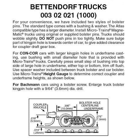 00302021 - Bettendorf Bogies with Short Extension Couplers - 1 pair (N Scale)