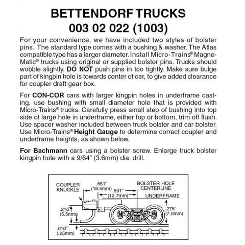 00302022 - Bettendorf Bogies with Medium Extension Couplers - 1 pair (N Scale)
