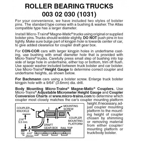 00302030 - Roller Bearing Bogies without Coupler - 1 pair (N Scale)