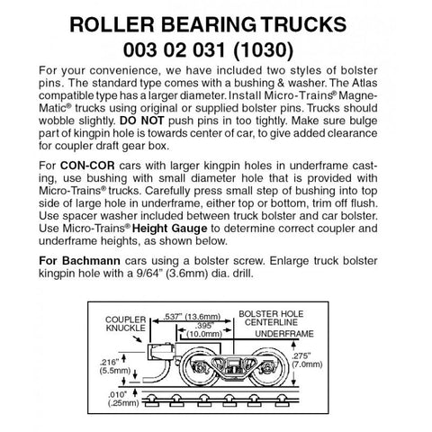 00302031 - Roller Bearing Bogies with Short Extension Coupler - 1 pair (N Scale)