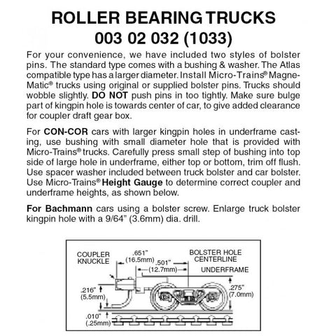 00302032 - Roller Bearing Bogies with Medium Extension Coupler - 1 pair (N Scale)