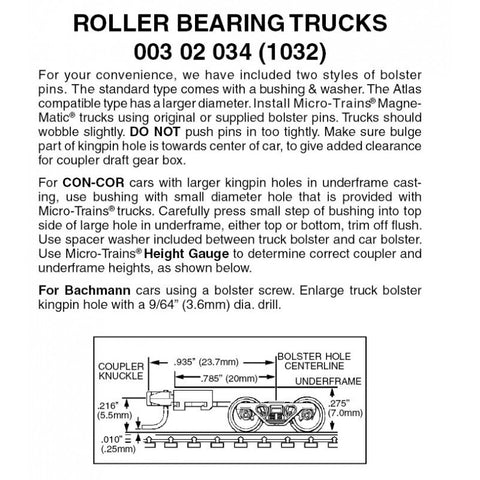 00302034 - Roller Bearing Bogies with Long Extension Coupler - 1 pair (N Scale)