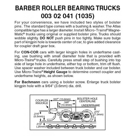 00302041 - Barber Roller Bearing Bogies with Short Extension Couplers - 1 pair (N Scale)