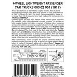00302051 - Passenger Car Lightweight Bogies - 4 Wheel - 1 pair (N Scale)