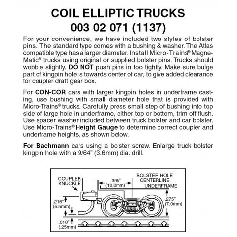 00302071 - Coil Elliptic Bogies with Short Extension Couplers - 1 pair (N Scale)