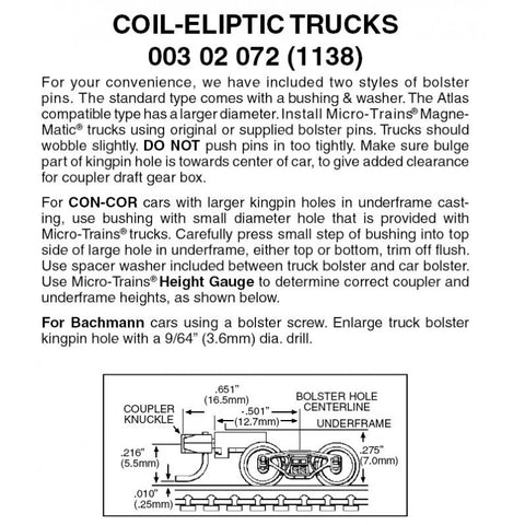 00302072 - Coil-Elliptic Bogies with Medium Extension Couplers - 1 pair (N Scale)