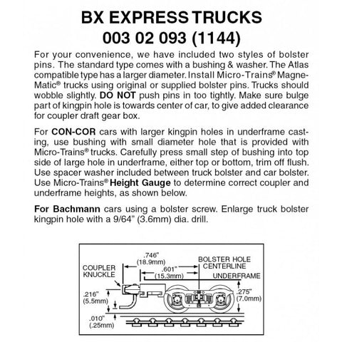 00302093 - BX Express Bogies with Medium Extension Couplers - 1 pair (N Scale)