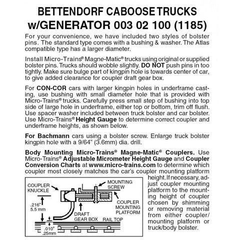00302100 - Bettendorf Swing Motion Caboose Bogies with Generator - 1 pair (N Scale)