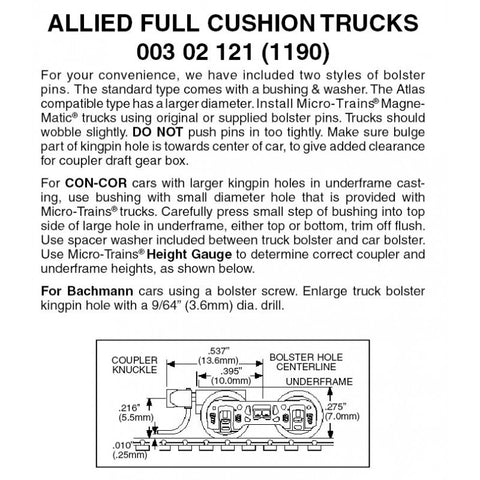 00302121 - Allied Full Cushion Bogies with Short Extension Couplers - 1 pair (N Scale)