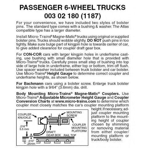 00302180 - Passenger Car Bogie - 6 Wheel - 1 pair (N Scale)