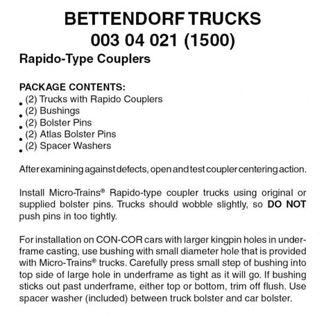 00304021 - Bettendorf Bogies with Rapido Type Couplers - 1 pair (N Scale)