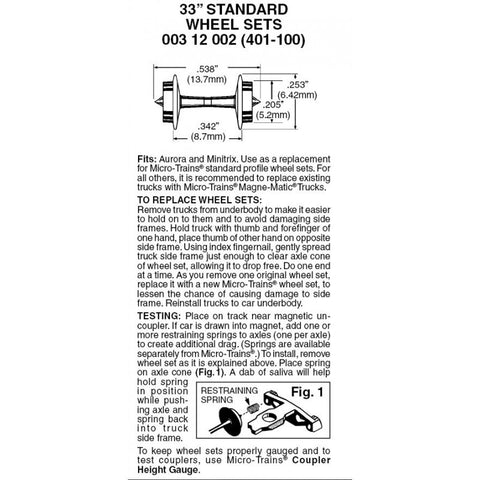 00312002 - 33” Standard Wheelsets - Medium Flange - 100 axles (N Scale)