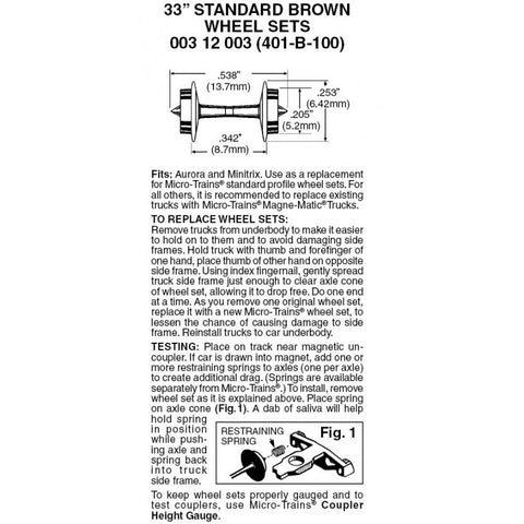 00312003 - 33” Standard Wheelsets - Medium Flange - Brown - 100 Axles (N Scale)