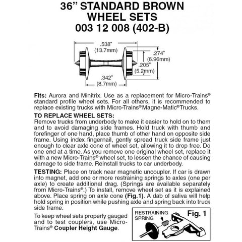 00312008 - 36” Standard Wheelsets - Brown - 48 axles (N Scale)