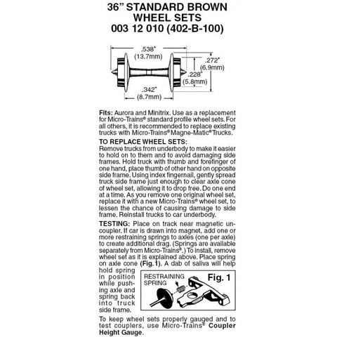 00312010 - 36” Standard Wheelsets - Brown - 100 axles (N Scale)