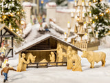 Noch 14394 - Laser-Cut Minis - Christmas Market Manger w/ Figures in Wood Look (HO Scale)