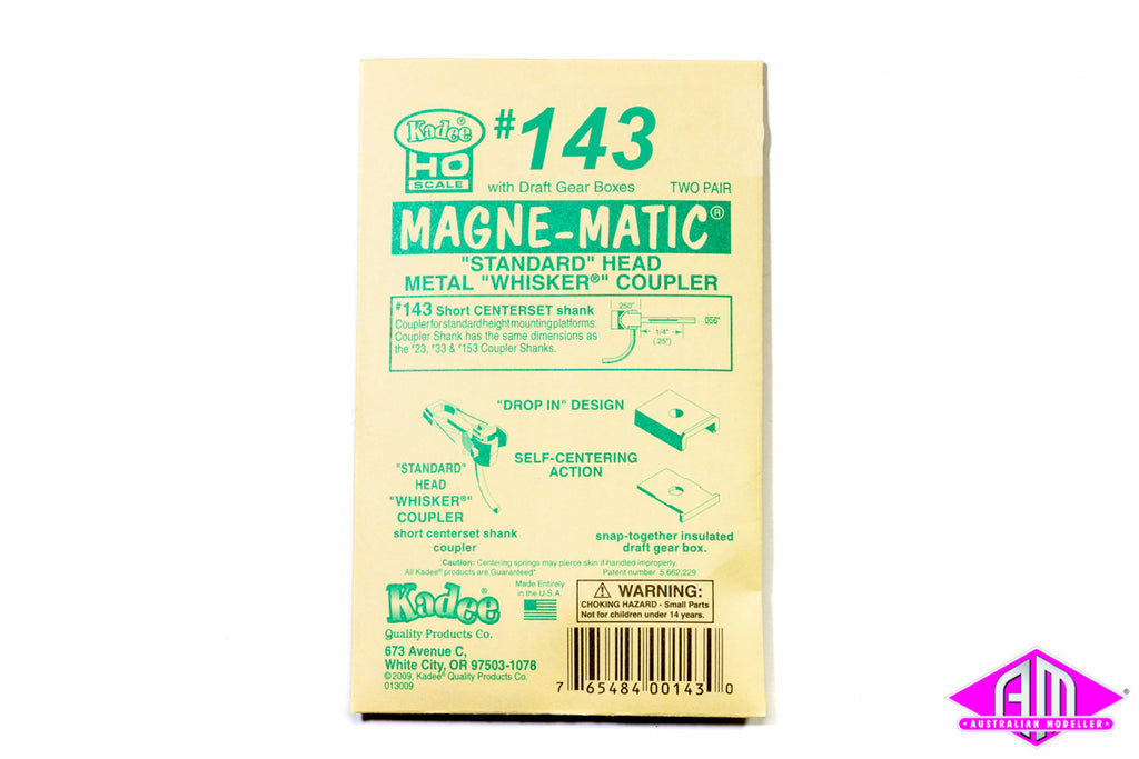 Kadee 143 HO Metal Whisker Coupler, 1/4" (Short) Centerset Shank