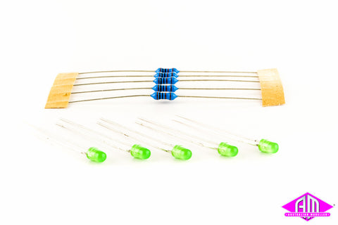 CDA-1566 3mm Green LED With Resistors 5pc