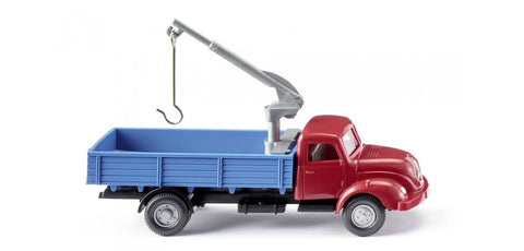 17042002 - Flatbed Truck with Loading Crane - Magirus S 3500 - Red/Blue (HO Scale)